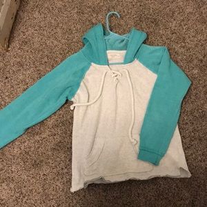 turquoise and off white hoodie